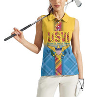 US Virgin Islands Women Sleeveless Polo Shirt Madras Pattern Gradient Style - Wonder Print Shop