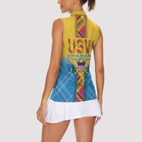 US Virgin Islands Women Sleeveless Polo Shirt Madras Pattern Gradient Style - Wonder Print Shop