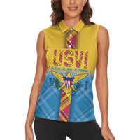 US Virgin Islands Women Sleeveless Polo Shirt Madras Pattern Gradient Style - Wonder Print Shop