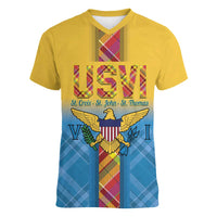 US Virgin Islands Women V-Neck T-Shirt Madras Pattern Gradient Style - Wonder Print Shop