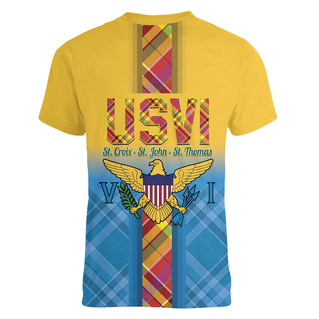 US Virgin Islands Women V-Neck T-Shirt Madras Pattern Gradient Style - Wonder Print Shop