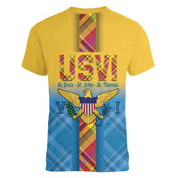 US Virgin Islands Women V-Neck T-Shirt Madras Pattern Gradient Style - Wonder Print Shop