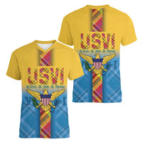 US Virgin Islands Women V-Neck T-Shirt Madras Pattern Gradient Style - Wonder Print Shop