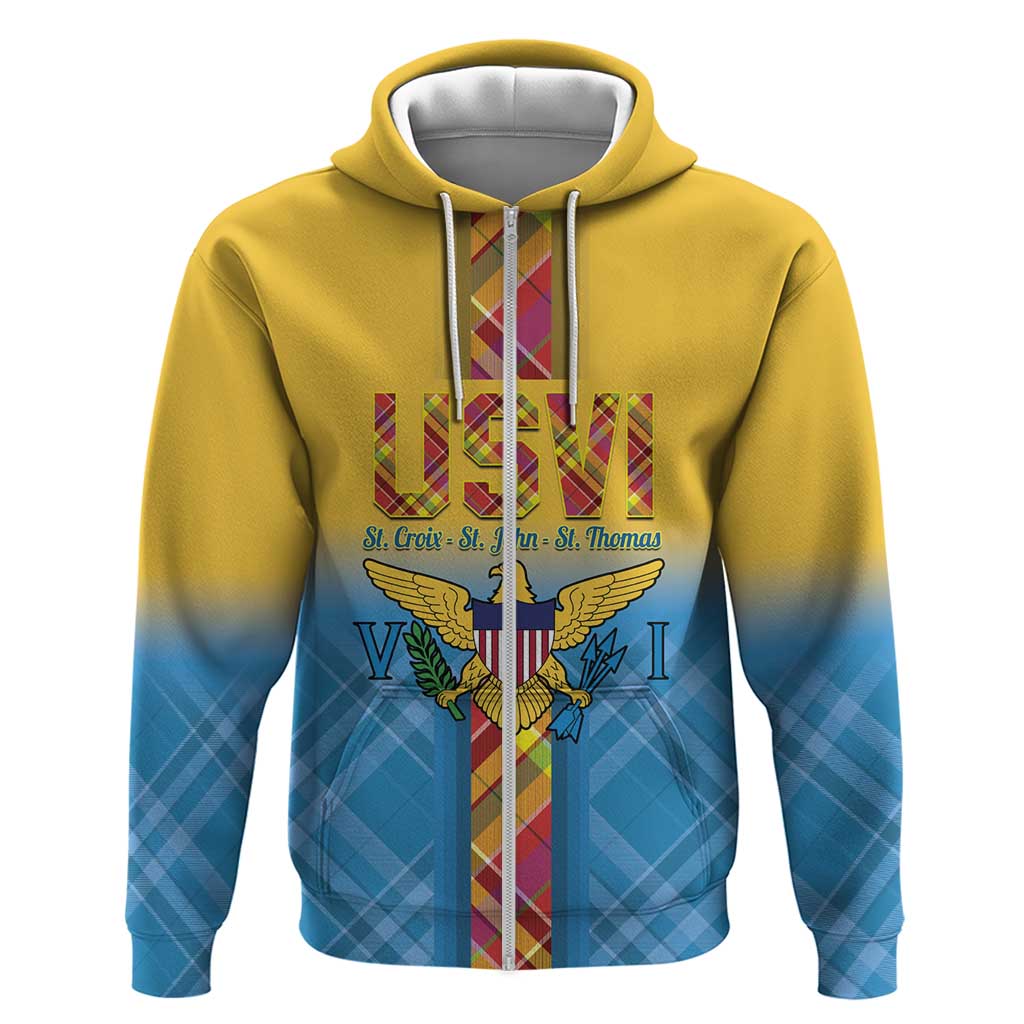 US Virgin Islands Zip Hoodie Madras Pattern Gradient Style - Wonder Print Shop