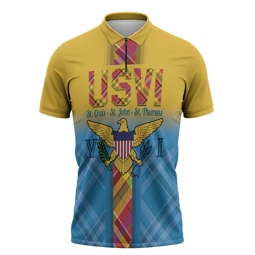 US Virgin Islands Zipper Polo Shirt Madras Pattern Gradient Style - Wonder Print Shop