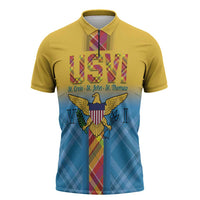 US Virgin Islands Zipper Polo Shirt Madras Pattern Gradient Style - Wonder Print Shop