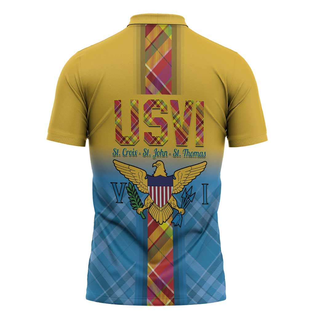 US Virgin Islands Zipper Polo Shirt Madras Pattern Gradient Style - Wonder Print Shop