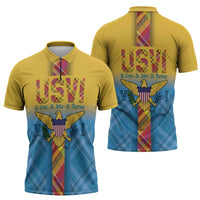 US Virgin Islands Zipper Polo Shirt Madras Pattern Gradient Style - Wonder Print Shop