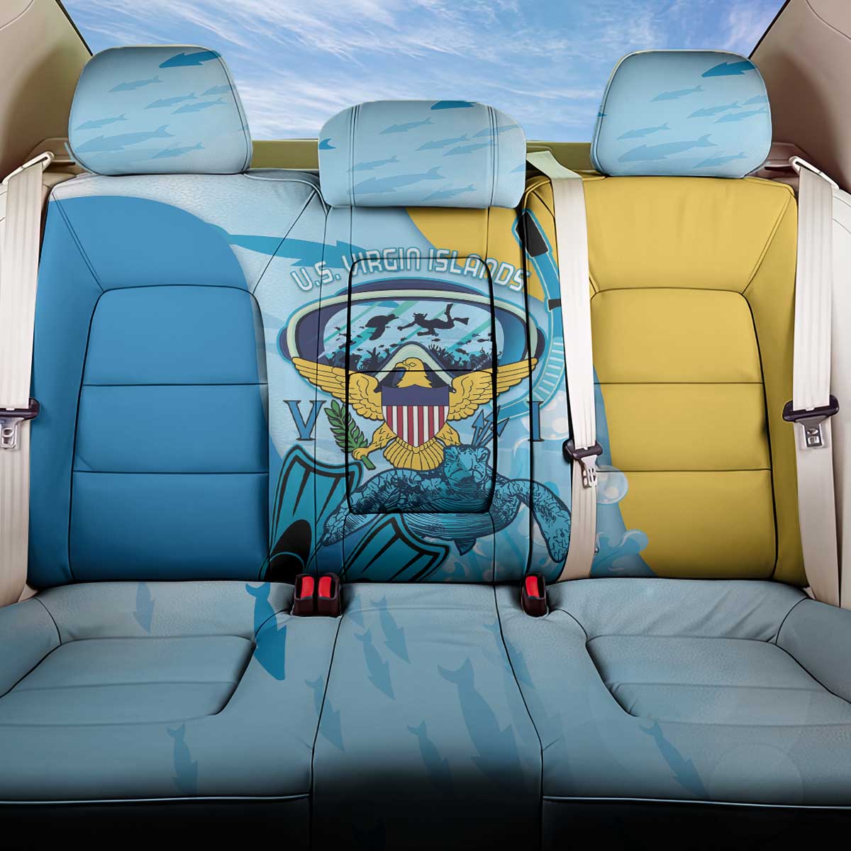 US Virgin Islands Snorkeling Back Car Seat Cover Sea Turtle Snorkel Ocean Style - Wonder Print Shop