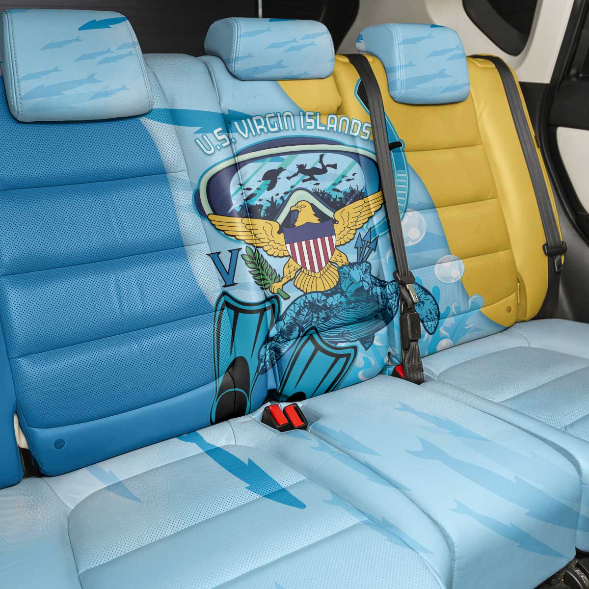 US Virgin Islands Snorkeling Back Car Seat Cover Sea Turtle Snorkel Ocean Style - Wonder Print Shop