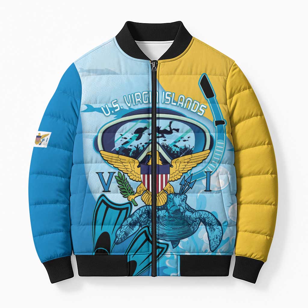 US Virgin Islands Snorkeling Bomber Puffer Jacket Sea Turtle Snorkel Ocean Style - Wonder Print Shop