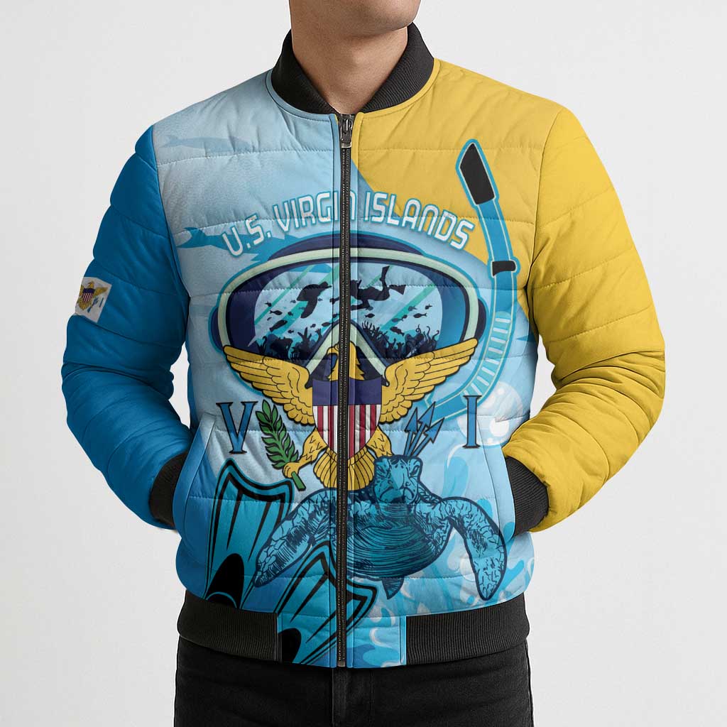 US Virgin Islands Snorkeling Bomber Puffer Jacket Sea Turtle Snorkel Ocean Style - Wonder Print Shop