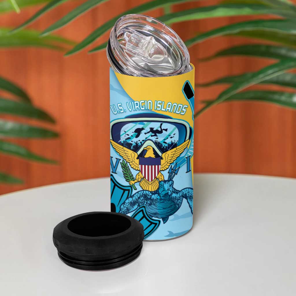 US Virgin Islands Snorkeling 4 in 1 Can Cooler Tumbler Sea Turtle Snorkel Ocean Style - Wonder Print Shop