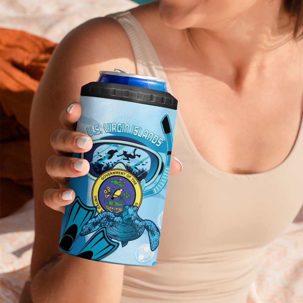 US Virgin Islands Snorkeling 4 in 1 Can Cooler Tumbler Sea Turtle Snorkel Ocean Style - Wonder Print Shop