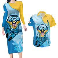 US Virgin Islands Snorkeling Couples Matching Long Sleeve Bodycon Dress and Hawaiian Shirt Sea Turtle Snorkel Ocean Style - Wonder Print Shop