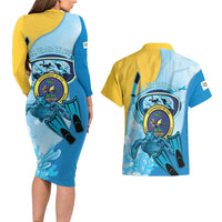 US Virgin Islands Snorkeling Couples Matching Long Sleeve Bodycon Dress and Hawaiian Shirt Sea Turtle Snorkel Ocean Style - Wonder Print Shop