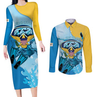 US Virgin Islands Snorkeling Couples Matching Long Sleeve Bodycon Dress and Long Sleeve Button Shirt Sea Turtle Snorkel Ocean Style - Wonder Print Shop