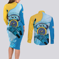 US Virgin Islands Snorkeling Couples Matching Long Sleeve Bodycon Dress and Long Sleeve Button Shirt Sea Turtle Snorkel Ocean Style - Wonder Print Shop