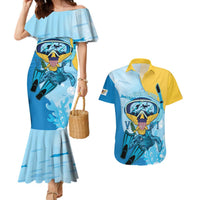 US Virgin Islands Snorkeling Couples Matching Mermaid Dress and Hawaiian Shirt Sea Turtle Snorkel Ocean Style - Wonder Print Shop