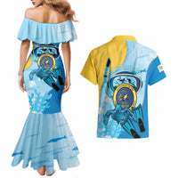 US Virgin Islands Snorkeling Couples Matching Mermaid Dress and Hawaiian Shirt Sea Turtle Snorkel Ocean Style - Wonder Print Shop