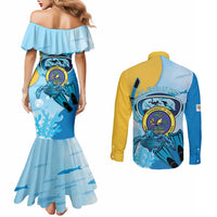 US Virgin Islands Snorkeling Couples Matching Mermaid Dress and Long Sleeve Button Shirt Sea Turtle Snorkel Ocean Style - Wonder Print Shop