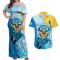 US Virgin Islands Snorkeling Couples Matching Off Shoulder Maxi Dress and Hawaiian Shirt Sea Turtle Snorkel Ocean Style - Wonder Print Shop