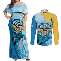 US Virgin Islands Snorkeling Couples Matching Off Shoulder Maxi Dress and Long Sleeve Button Shirt Sea Turtle Snorkel Ocean Style - Wonder Print Shop
