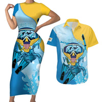 US Virgin Islands Snorkeling Couples Matching Short Sleeve Bodycon Dress and Hawaiian Shirt Sea Turtle Snorkel Ocean Style - Wonder Print Shop