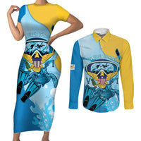 US Virgin Islands Snorkeling Couples Matching Short Sleeve Bodycon Dress and Long Sleeve Button Shirt Sea Turtle Snorkel Ocean Style - Wonder Print Shop