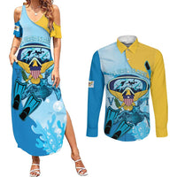 US Virgin Islands Snorkeling Couples Matching Summer Maxi Dress and Long Sleeve Button Shirt Sea Turtle Snorkel Ocean Style - Wonder Print Shop