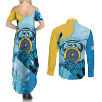 US Virgin Islands Snorkeling Couples Matching Summer Maxi Dress and Long Sleeve Button Shirt Sea Turtle Snorkel Ocean Style - Wonder Print Shop