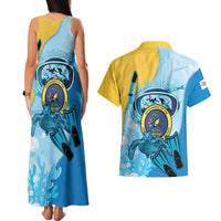 US Virgin Islands Snorkeling Couples Matching Tank Maxi Dress and Hawaiian Shirt Sea Turtle Snorkel Ocean Style - Wonder Print Shop