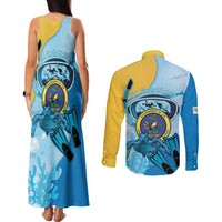 US Virgin Islands Snorkeling Couples Matching Tank Maxi Dress and Long Sleeve Button Shirt Sea Turtle Snorkel Ocean Style - Wonder Print Shop