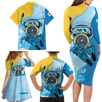 US Virgin Islands Snorkeling Family Matching Long Sleeve Bodycon Dress and Hawaiian Shirt Sea Turtle Snorkel Ocean Style - Wonder Print Shop