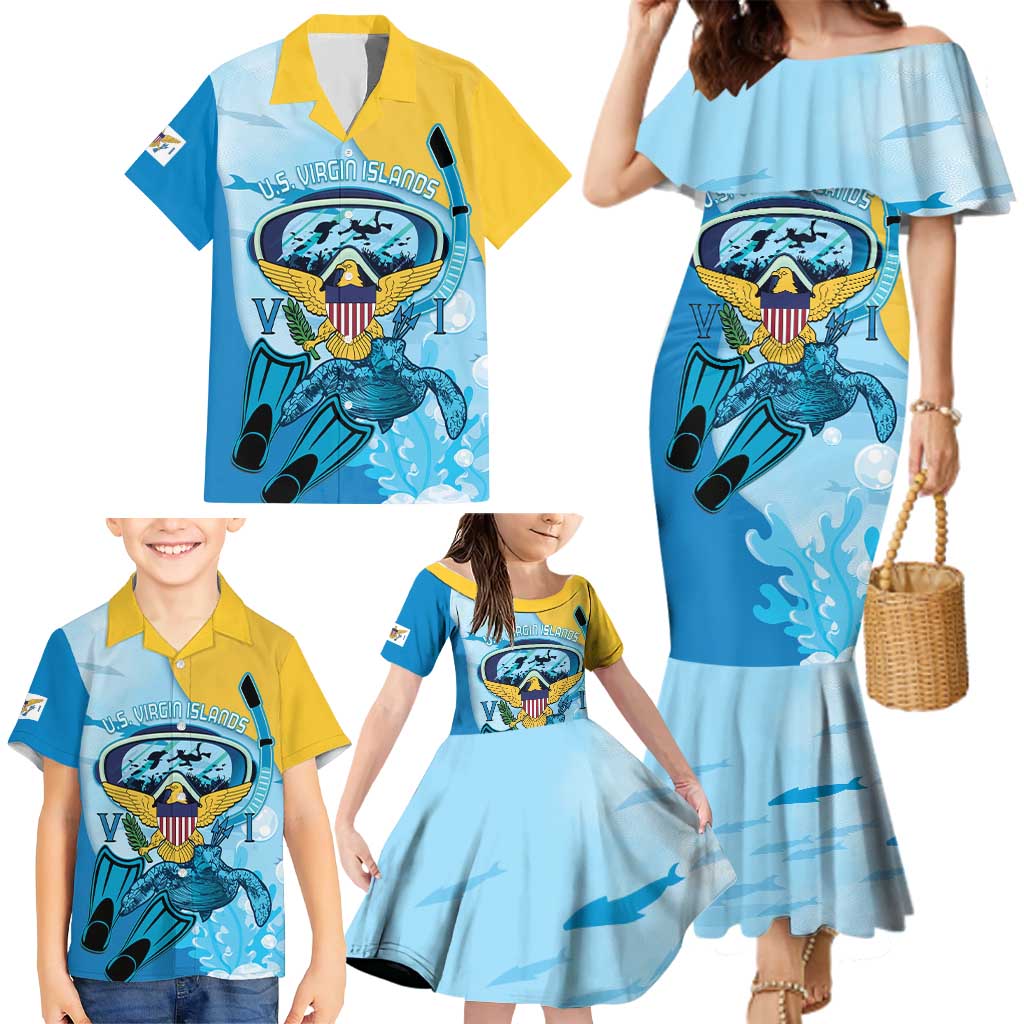 US Virgin Islands Snorkeling Family Matching Mermaid Dress and Hawaiian Shirt Sea Turtle Snorkel Ocean Style - Wonder Print Shop