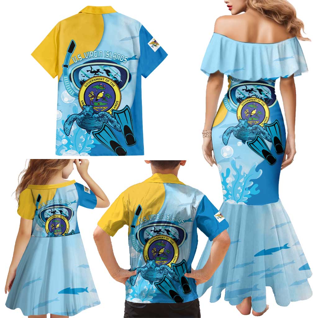 US Virgin Islands Snorkeling Family Matching Mermaid Dress and Hawaiian Shirt Sea Turtle Snorkel Ocean Style - Wonder Print Shop