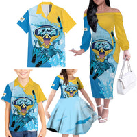 US Virgin Islands Snorkeling Family Matching Off The Shoulder Long Sleeve Dress and Hawaiian Shirt Sea Turtle Snorkel Ocean Style - Wonder Print Shop