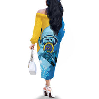 US Virgin Islands Snorkeling Family Matching Off The Shoulder Long Sleeve Dress and Hawaiian Shirt Sea Turtle Snorkel Ocean Style - Wonder Print Shop