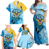 US Virgin Islands Snorkeling Family Matching Off Shoulder Maxi Dress and Hawaiian Shirt Sea Turtle Snorkel Ocean Style - Wonder Print Shop