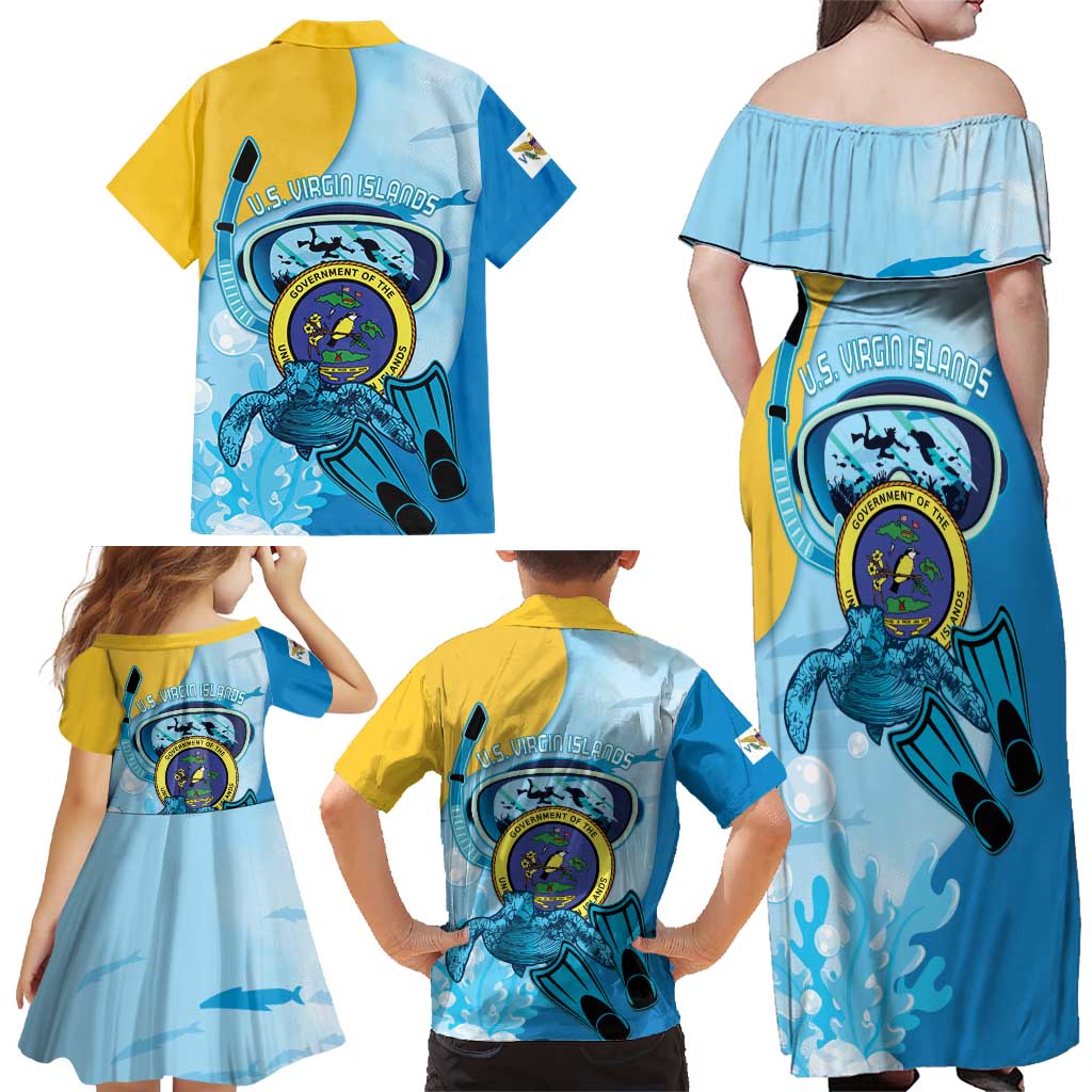 US Virgin Islands Snorkeling Family Matching Off Shoulder Maxi Dress and Hawaiian Shirt Sea Turtle Snorkel Ocean Style - Wonder Print Shop