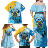 US Virgin Islands Snorkeling Family Matching Off Shoulder Maxi Dress and Hawaiian Shirt Sea Turtle Snorkel Ocean Style - Wonder Print Shop