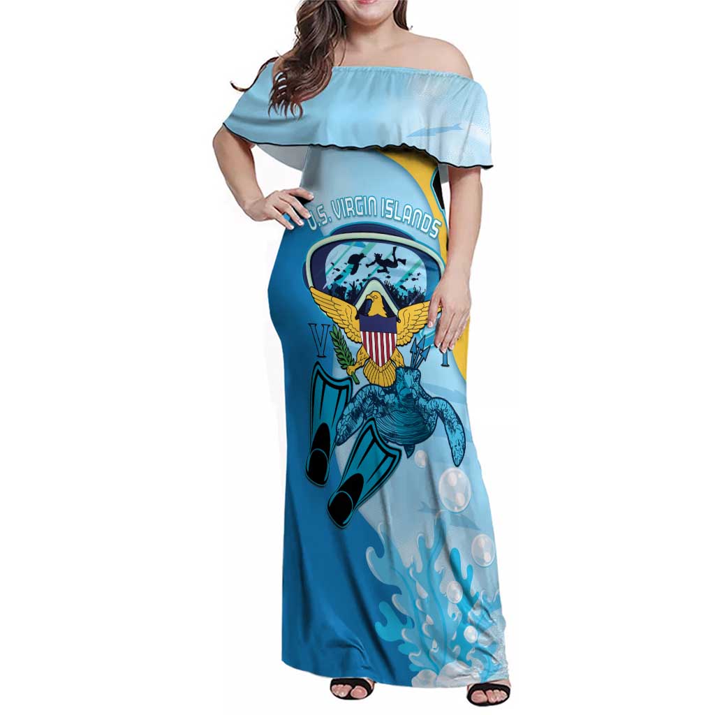 US Virgin Islands Snorkeling Family Matching Off Shoulder Maxi Dress and Hawaiian Shirt Sea Turtle Snorkel Ocean Style - Wonder Print Shop