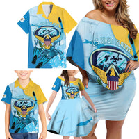 US Virgin Islands Snorkeling Family Matching Off Shoulder Short Dress and Hawaiian Shirt Sea Turtle Snorkel Ocean Style - Wonder Print Shop