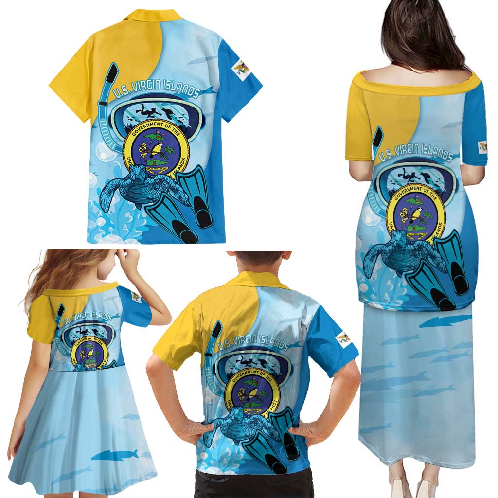 US Virgin Islands Snorkeling Family Matching Puletasi and Hawaiian Shirt Sea Turtle Snorkel Ocean Style - Wonder Print Shop
