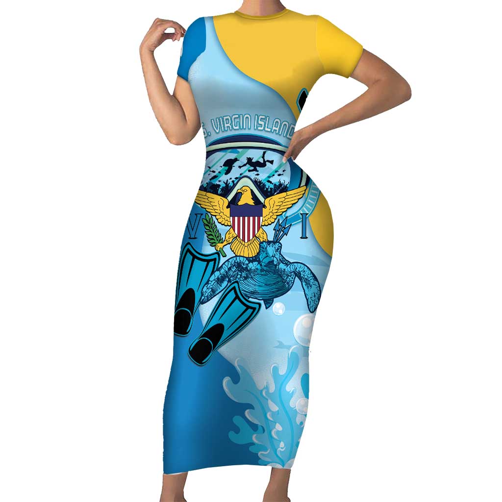 US Virgin Islands Snorkeling Family Matching Short Sleeve Bodycon Dress and Hawaiian Shirt Sea Turtle Snorkel Ocean Style - Wonder Print Shop