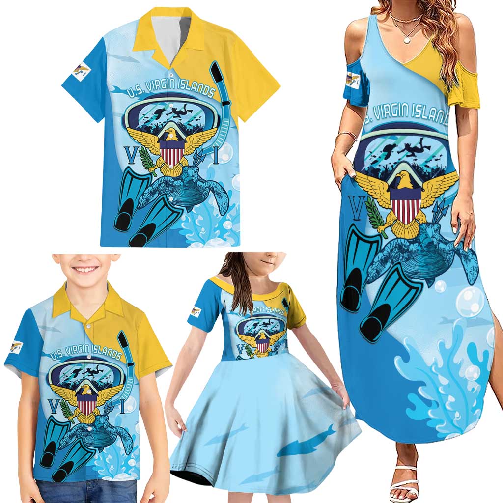 US Virgin Islands Snorkeling Family Matching Summer Maxi Dress and Hawaiian Shirt Sea Turtle Snorkel Ocean Style - Wonder Print Shop