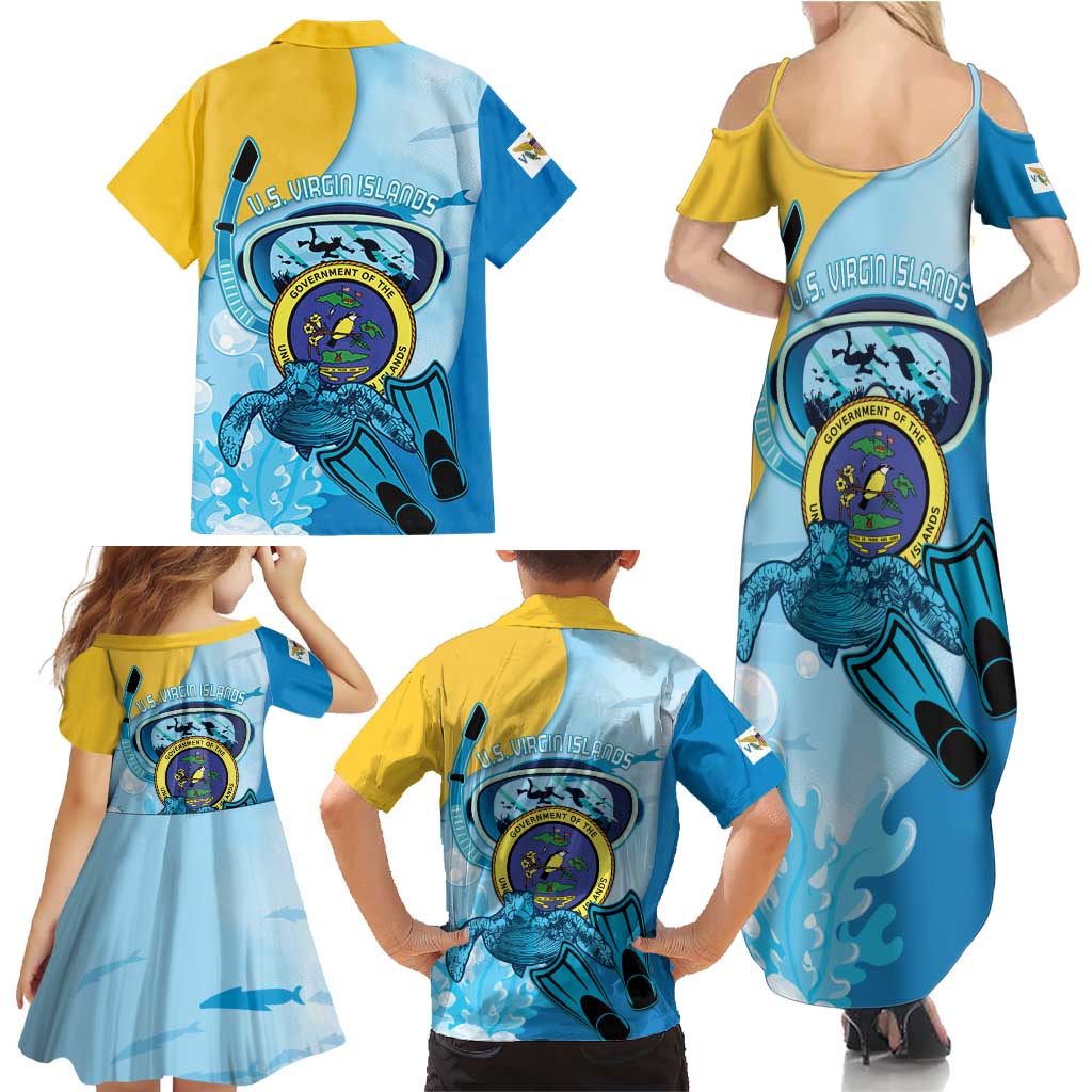 US Virgin Islands Snorkeling Family Matching Summer Maxi Dress and Hawaiian Shirt Sea Turtle Snorkel Ocean Style - Wonder Print Shop
