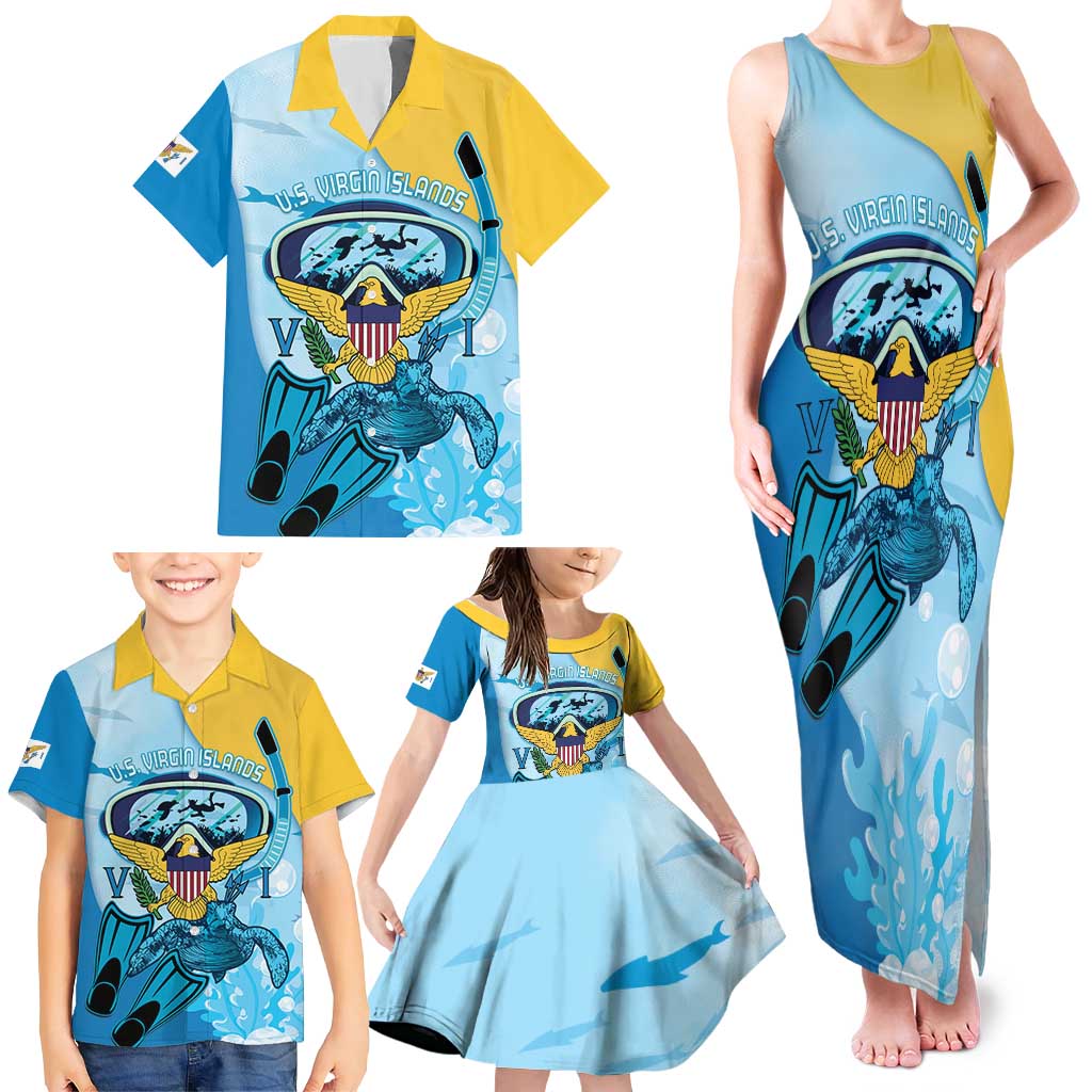 US Virgin Islands Snorkeling Family Matching Tank Maxi Dress and Hawaiian Shirt Sea Turtle Snorkel Ocean Style - Wonder Print Shop