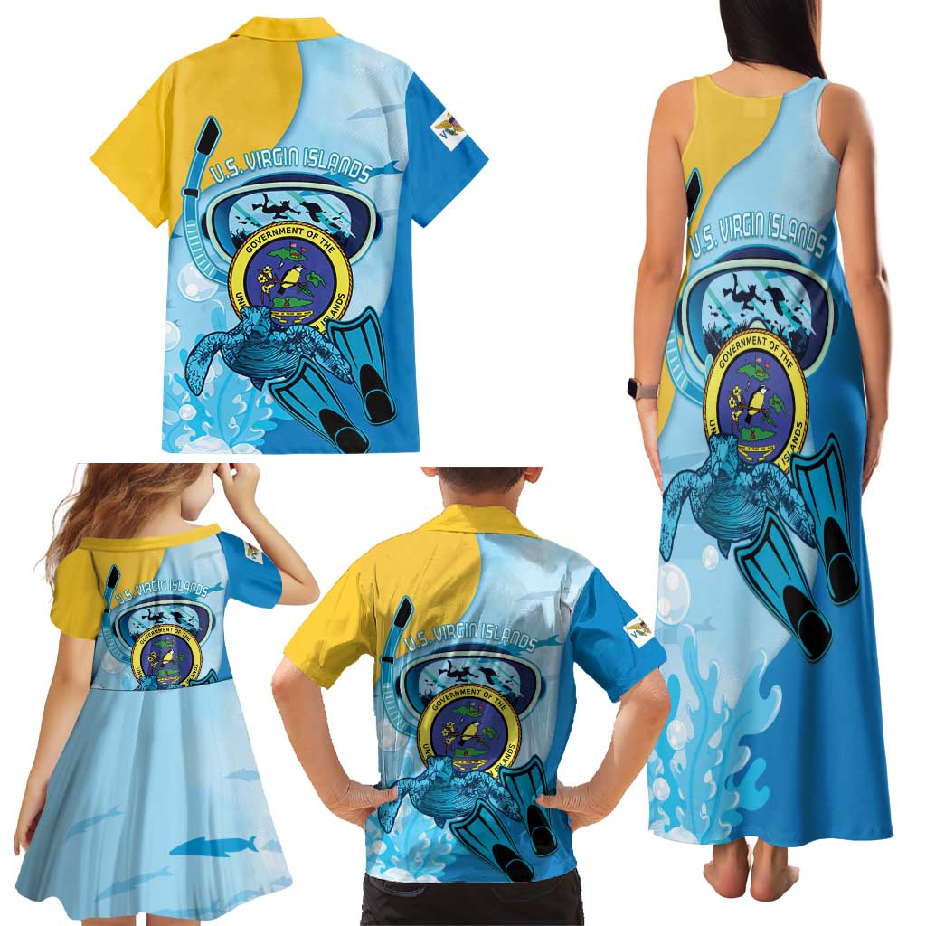 US Virgin Islands Snorkeling Family Matching Tank Maxi Dress and Hawaiian Shirt Sea Turtle Snorkel Ocean Style - Wonder Print Shop
