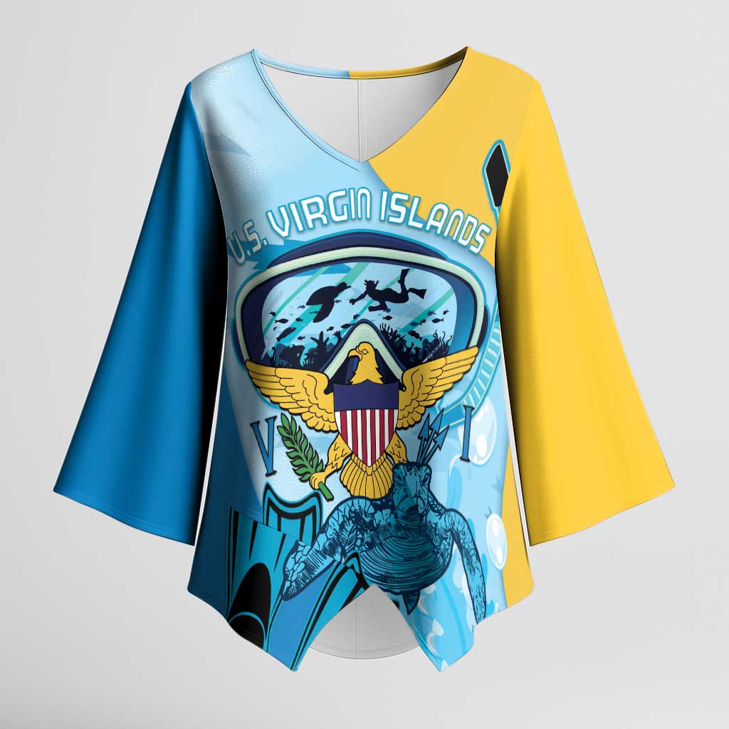 US Virgin Islands Snorkeling Kimono Sleeve Blouse Sea Turtle Snorkel Ocean Style - Wonder Print Shop